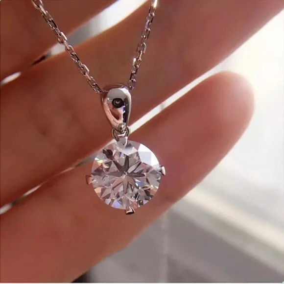 Fashion Women Round Cubic Zirconia Necklaces Pendant 925 Silver Wedding Jewelry - Picture 1 of 3